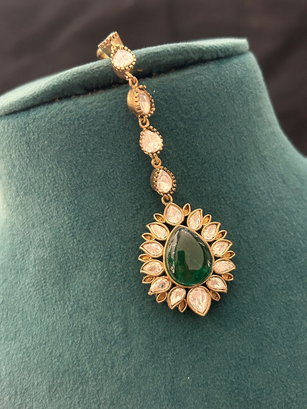 Royal Green Kundan Choker Necklace Set with Earrings & Maang Tikka